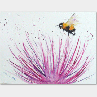 Bumble bee and Pink Flower Posters and Art