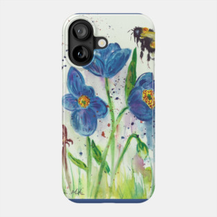 Bumble bee and blue flowers Phone Case