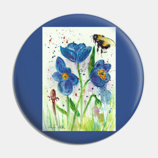 Bumble bee and blue flowers Pin