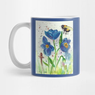 Bumble bee and blue flowers Mug