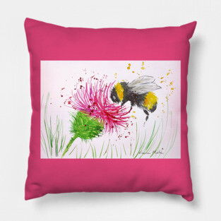 Bumble bee and Thistle Pillow