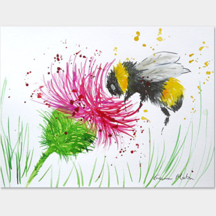 Bumble bee and Thistle Posters and Art