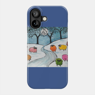 Quirky Colourful Sheep in the Snow Phone Case