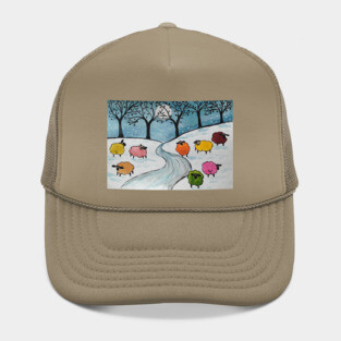 Quirky Colourful Sheep in the Snow Hat