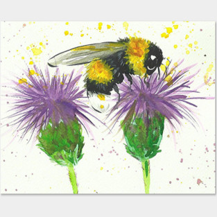 Bumble bee and Thistles Posters and Art
