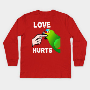 Love Hurts Red Lored Amazon Parrot Biting Kids Long Sleeve T-Shirt