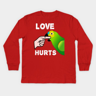 Love Hurts Blue Front Amazon Parrot Biting  (Ver.1) Kids Long Sleeve T-Shirt