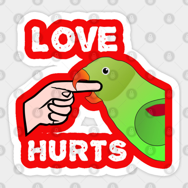 Love Hurts Indian Ringneck Female Parrot Biting Sticker by Einstein Parrot