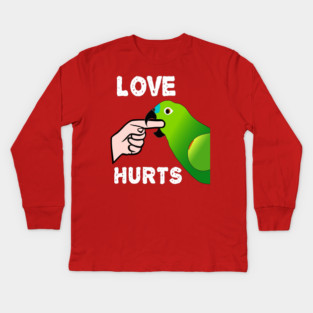 Love Hurts Blue Front Amazon Parrot Biting  (Ver.2) Kids Long Sleeve T-Shirt