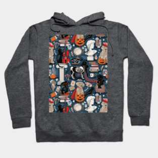 Labracadabrador halloween magic puppies // pattern // nile blue background poppy red details black and yellow Labrador Retriever dogs Hoodie