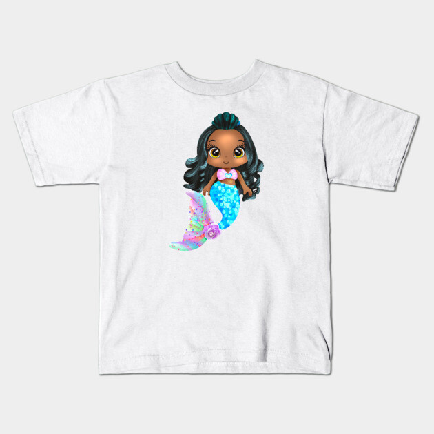 Black Mermaid, Black Girl Mermaid, African American Mermaid Kids T-Shirt by UrbanLifeApparel