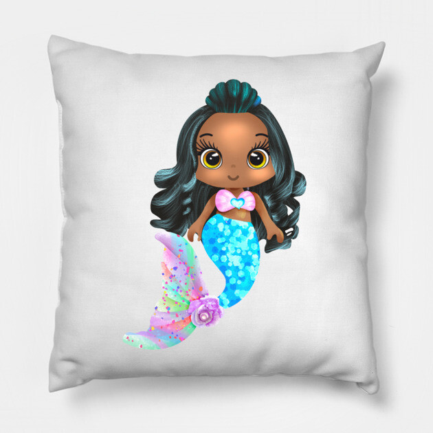 Black Mermaid, Black Girl Mermaid, African American Mermaid Pillow by UrbanLifeApparel