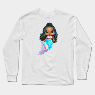 Black Mermaid, Black Girl Mermaid, African American Mermaid Long Sleeve T-Shirt