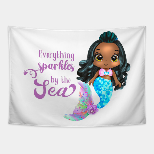 Black Mermaid, Everything Sparkles by the sea Tapestry by UrbanLifeApparel