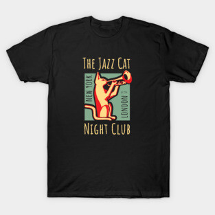 Vintage Jazz Club Poster with Jazz Cat T-Shirt