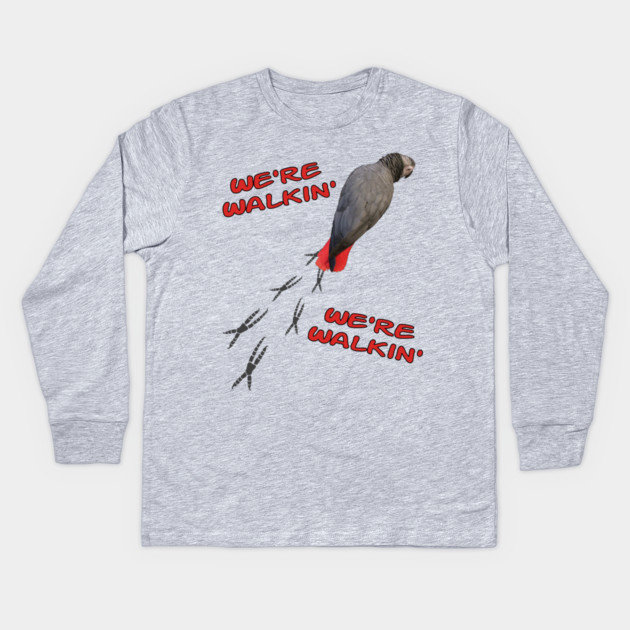 African Grey Parrot Walking Kids Long Sleeve T-Shirt by Einstein Parrot