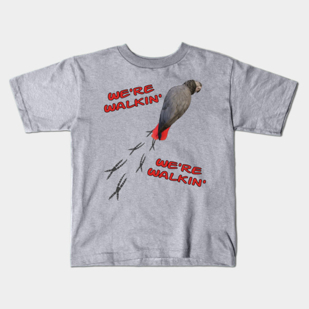 African Grey Parrot Walking Kids T-Shirt by Einstein Parrot