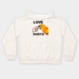 Love Hurts Sun Conure Parrot Biting Kids Hoodie