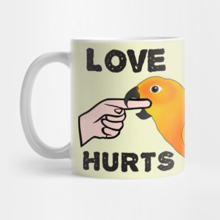 Love Hurts Sun Conure Parrot Biting Mug