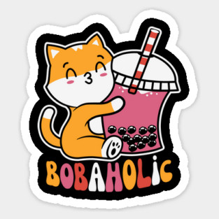 Bobaholic Boba Milk Tea Cat Sticker