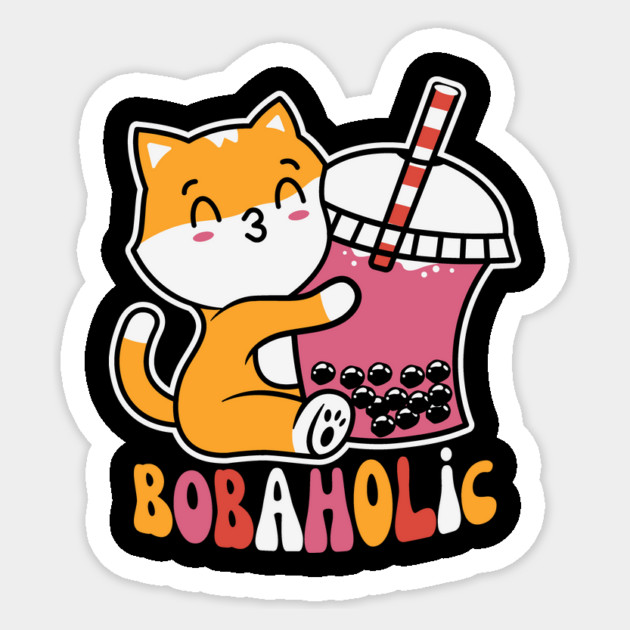 Bobaholic Boba Milk Tea Cat Sticker by The WYLD Tribe