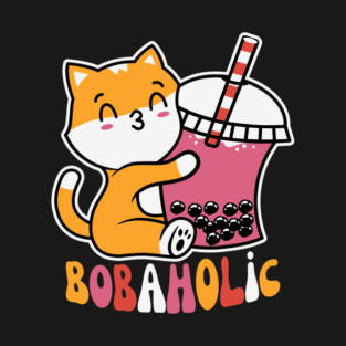 Bobaholic Boba Milk Tea Cat T-Shirt