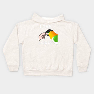 Black Headed Caique Parrot - Love Hurts Biting Kids Hoodie