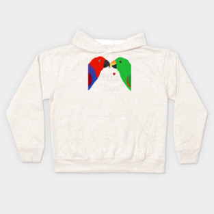 Eclectus Male Female Love Heart Kids Hoodie