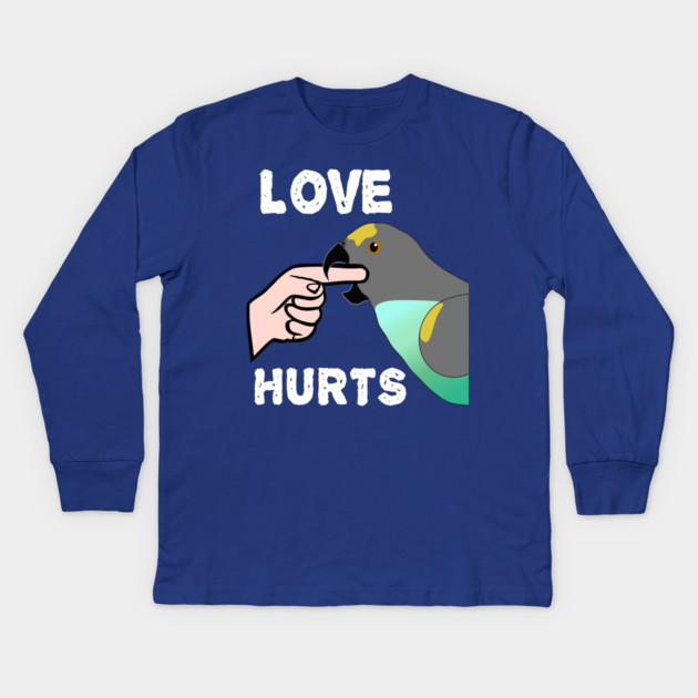 Love Hurts Meyers Parrot Kids Long Sleeve T-Shirt by Einstein Parrot