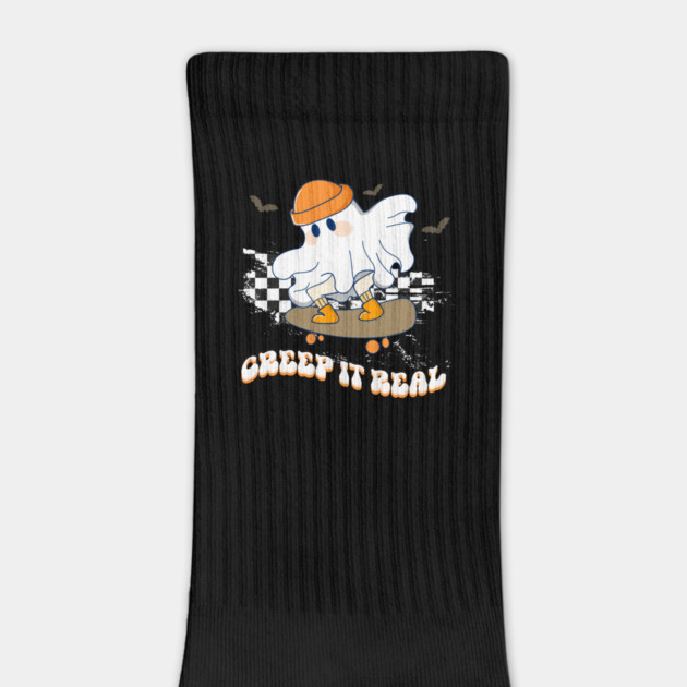 Creep It Real Vintage Ghost Skateboarding Wearing a Beanie Funny by creative