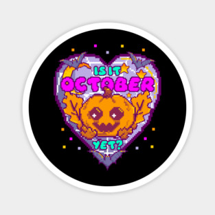 Is it October Yet? Funny Halloween 8-Bit Pixelate Pumpkin & Bats Magnet