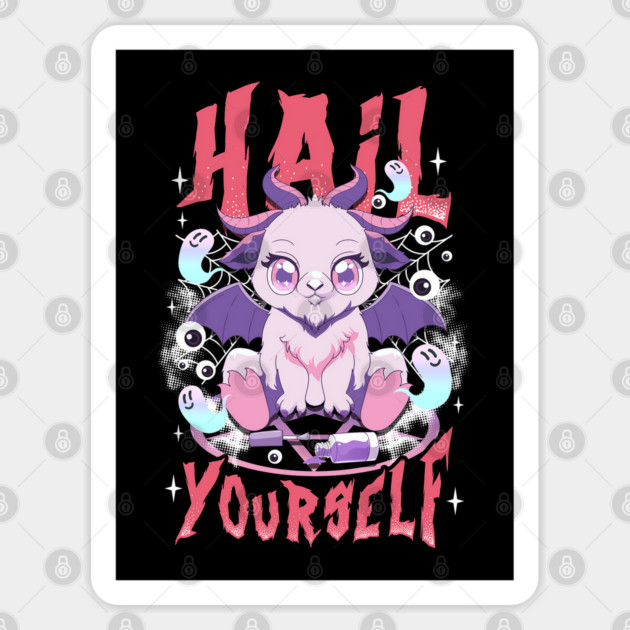 Hail Yourself Kawaii Pastel Goth Cute Baby Goat Baphomet Funny Halloween Sticker by creative