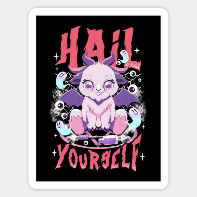 Hail Yourself Kawaii Pastel Goth Cute Baby Goat Baphomet Funny Halloween Magnet by creative