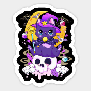 Kawaii Pastel Goth Magician Kitty Funny Halloween Sticker