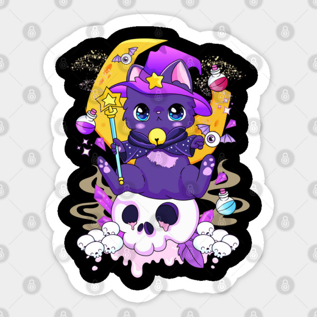 Kawaii Pastel Goth Magician Kitty Funny Halloween Sticker by creative