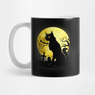 Full moon and black cat dark atmosphere in a scary cemetery Mug