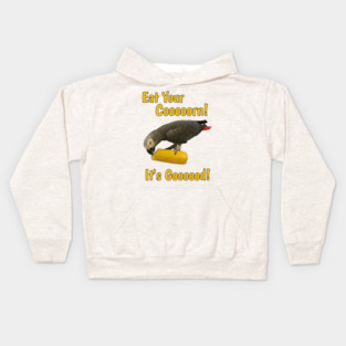Eat Your Corn African Grey Parrot Kids Hoodie