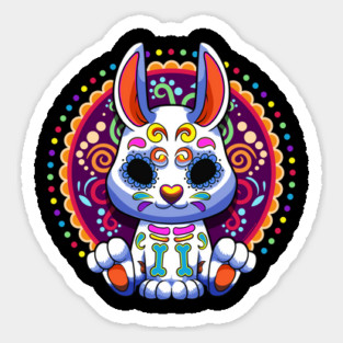 Day of the Dead Bunny Colorful Mexican Style Halloween Design Sticker