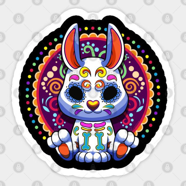 Day of the Dead Bunny Colorful Mexican Style Halloween Design Sticker by creative