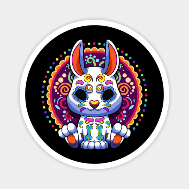Day of the Dead Bunny Colorful Mexican Style Halloween Design Magnet by creative