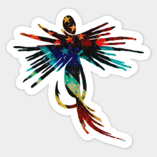 Colorful Fly Fishing American Flag Grunge Mash Art Sticker