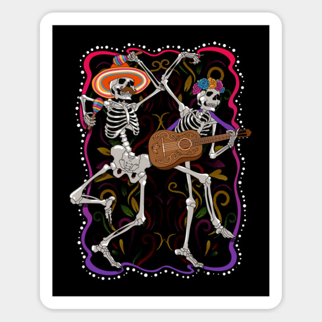 Day of the Dead Dancing Skeletons with Maracas & Guitar Magnet by creative