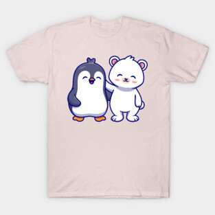 Cute Polar Bear With Penguin Cartoon T-Shirt