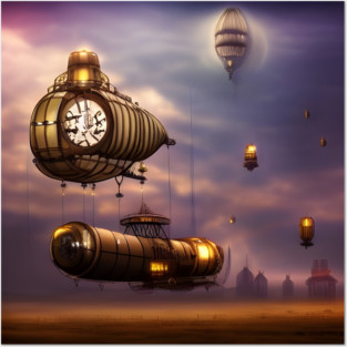 Steampunk airships Posters and Art