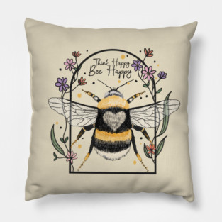 Think Happy, Bee Happy Pillow