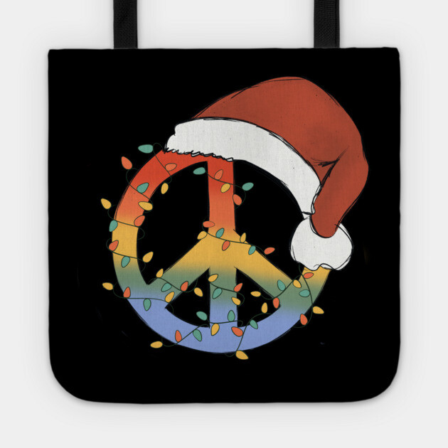 Peace Symbol Christmas Light Santa Hat Tote by The WYLD Tribe