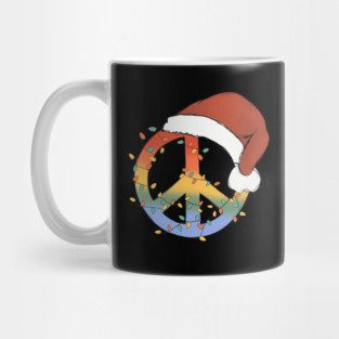 Peace Symbol Christmas Light Santa Hat Mug
