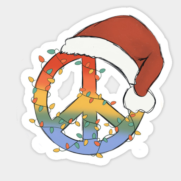Peace Symbol Christmas Light Santa Hat Sticker by The WYLD Tribe