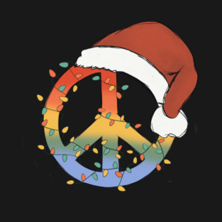 Peace Symbol Christmas Light Santa Hat T-Shirt