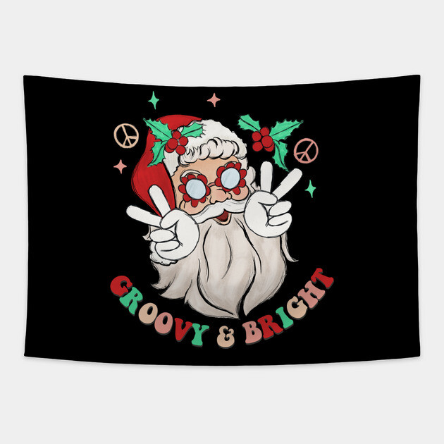 Groovy & Bright Hippie Santa Claus Tapestry by The WYLD Tribe